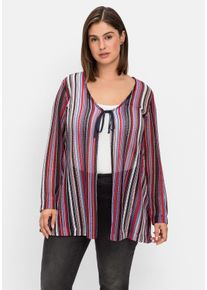 Große Größen Shirtjacke in Häkel-Optik, V-Ausschnitt mit Bindeband Gr. 52/54 blau von sheego für Damen