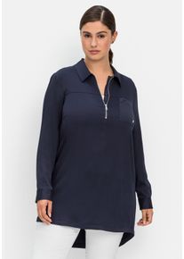 Große Größen Longtunika mit Hemdkragen und Reißverschluss Gr. 58 blau von sheego für Damen