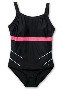 Große Größen Badeanzug mit Kontrastdetails und Shaping-Effekt Gr. 42D schwarz gestreift von sheego für Damen