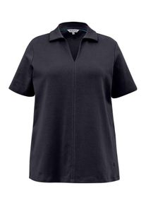 TRIANGLE Große Größen Shirt mit V-Ausschnitt und Polokragen Gr. 54 blau für Damen