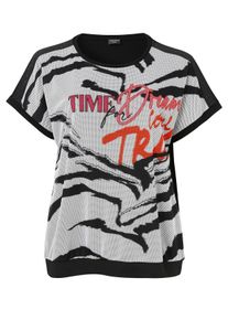 Via Appia Due Große Größen Shirt mit Front aus bedrucktem Netz-Einsatz Gr. 42 schwarz für Damen