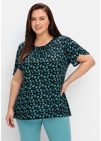 Große Größen Shirt mit Blumen und dekorativen Ärmeln Gr. 48/50 schwarz geblümt von sheego für Damen