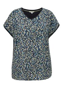 TRIANGLE Große Größen Shirt im Muster- und Materialmix, mit V-Ausschnitt Gr. 54 blau bedruckt für Damen
