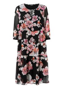 Via Appia Due Große Größen Chiffonkleid mit Blumenprint und gestuftem Rock Gr. 52 schwarz geblümt für Damen