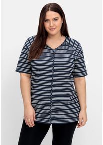 Große Größen Ringelshirt mit Raglanärmeln und V-Ausschnitt Gr. 40/42 blau gestreift von sheego für Damen