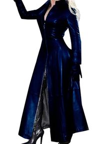 SKYWPOJU Ledermantel Damen Trenchcoat Damen Lange Jacke Damen Vintage Distressed Damenmantel (Color : Blue, Size : M)
