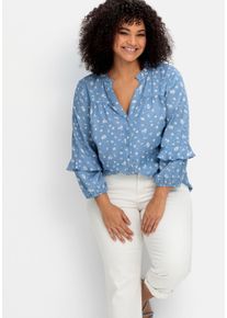 sheego by Joe Browns Große Größen Twill-Bluse mit floralem Druck und Rüschendetails Gr. 44 blau geblümt von sheego für Damen