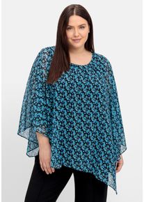 Große Größen Chiffontunika im Poncho-Stil, mit Alloverprint Gr. 50 schwarz geblümt von sheego für Damen
