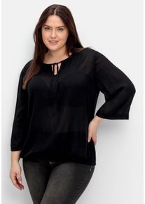 Große Größen Tunika aus Crêpe, mit Bindeband am Ausschnitt Gr. 50 schwarz von sheego für Damen