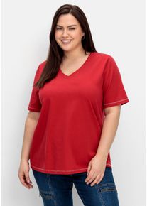 Große Größen Shirt mit kleinem Glitzerdruck auf der Schulter Gr. 56/58 rot von sheego für Damen