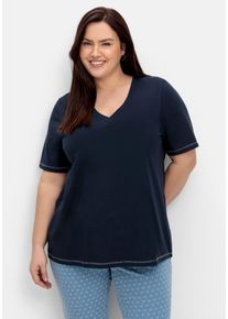 Große Größen Shirt mit kleinem Glitzerdruck auf der Schulter Gr. 40/42 blau von sheego für Damen