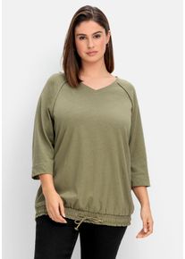 Große Größen Shirt mit Tunnelzug am Saum, aus Leinen-Mix Gr. 52/54 grün von sheego für Damen