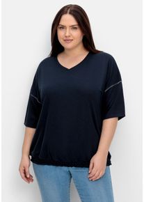 Große Größen Shirt mit Ziernaht an den Ärmeln und Smokbund Gr. 40/42 blau von sheego für Damen
