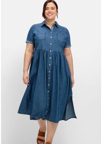 Große Größen Jeanskleid mit Blusenkragen und Teilungsnaht Gr. 56 blau von sheego für Damen