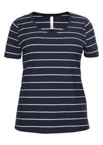 Große Größen BASIC T-Shirt mit garngefärbten Ringeln Gr. 44/46 blau von sheego für Damen