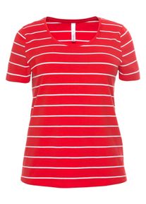 Große Größen BASIC T-Shirt mit garngefärbten Ringeln Gr. 52/54 rot von sheego für Damen