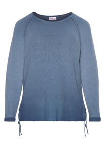 Große Größen Pullover mit Schnürung Gr. 44/46 blau von sheego für Damen