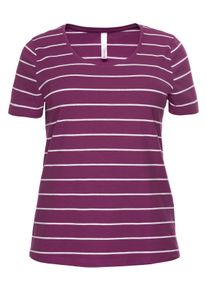 Große Größen BASIC T-Shirt mit garngefärbten Ringeln Gr. 56/58 rot von sheego für Damen