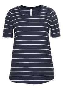 Große Größen BASIC T-Shirt mit garngefärbten Ringeln Gr. 44/46 blau von sheego für Damen