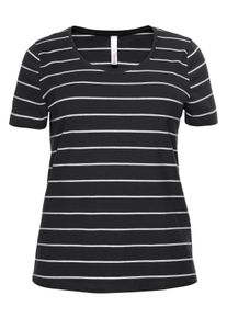 Große Größen BASIC T-Shirt mit garngefärbten Ringeln Gr. 48/50 schwarz von sheego für Damen