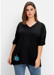Große Größen Shirt mit Blütenprint am Saum Gr. 40/42 schwarz geblümt von sheego für Damen