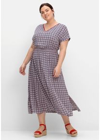 Große Größen Maxikleid mit Alloverprint und V-Ausschnitt Gr. 44 blau von sheego für Damen