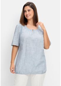 Große Größen Tunika mit Gummibund, in Leinenoptik Gr. 60 blau von sheego für Damen