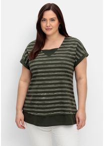 Große Größen Shirt in Layeroptik, mit dezenten Streifen Gr. 48/50 grün gestreift von sheego für Damen