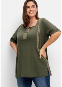 Große Größen Shirt mit Spitzenbesatz, im Leinen-Mix Gr. 48/50 grün von sheego für Damen