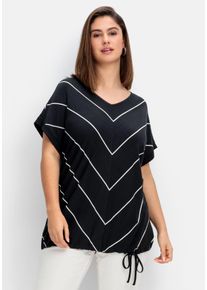 Große Größen Shirt mit Streifen und Bindeband am Saum Gr. 40/42 schwarz gestreift von sheego für Damen