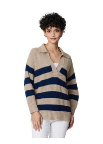 Madeleine Mode MADELEINE Kaschmir Streifen-Pullover mit Wolle und Kaschmir Damen cappuccino/marine / blau hellbraun