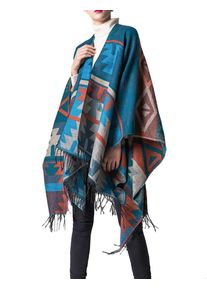xxxiticat Damen Indianer Trendy Kaschmir Plaid Muster Wrap Schal Cardigan Poncho Cape Schal, blau, Einheitsgröße