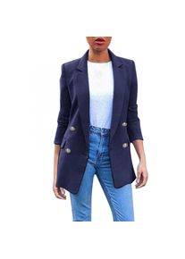 callmo Damen Blazer Beige Blazer Damen Elegant Offener Kurz Mantel Streetwear Business 3/4 Arm lang Jacke Outfit Slim Fit Kurzmantel Trenchcoat Female Blazer Jersey Sportlich Longblazer Work Office