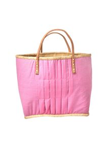 Rice Bast Tasche mit Leder Henkel Pink, Large, 36 x 24 x 33 cm