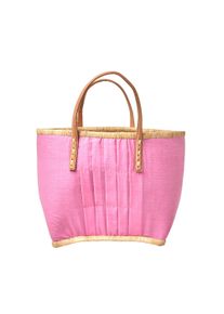 Rice Bast Tasche mit Leder Henkel Pink, Medium, 30 x 20 x 28 cm