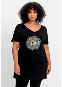 Große Größen Longshirt mit Frontdruck, in Oversized-Form Gr. 52/54 schwarz von sheego für Damen