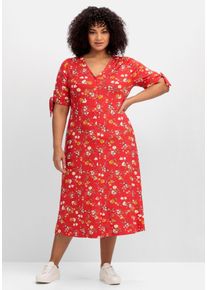 sheego by Joe Browns Große Größen Jerseykleid mit Blumendruck und Zierknopfleiste Gr. 58 rot geblümt von sheego für Damen