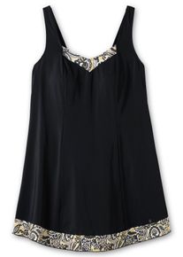 Große Größen Badekleid mit V-Ausschnitt und Kontrast-Partien Gr. 58E schwarz von sheego für Damen