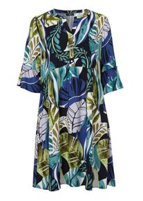 Via Appia Due Große Größen Kleid mit floralem Muster und Volant am 3/4-Arm Gr. 50 blau geblümt für Damen