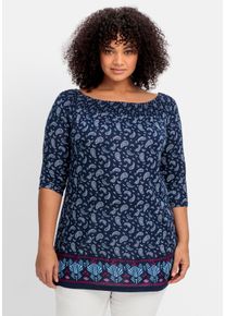 Große Größen Carmenshirt mit Paisleymuster und 3/4-Arm Gr. 40/42 blau von sheego für Damen