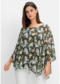 Große Größen Chiffontunika mit tiefem Rückenausschnitt Gr. 50 grün geblümt von sheego für Damen