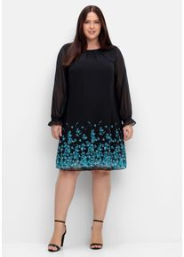 Große Größen Kurzes Chiffonkleid mit Blumendruck am Saum Gr. 46 schwarz geblümt von sheego für Damen