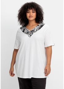 Große Größen Shirt in A-Linie, mit breiter Blende am V-Ausschnitt Gr. 44/46 weiß von sheego für Damen