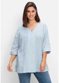 Große Größen Tunika mit Reißverschluss am V-Ausschnitt Gr. 56 blau von sheego für Damen