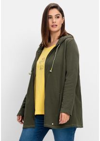 Große Größen Sweatjacke mit Stickerei auf der Schulter, in A-Linie Gr. 52/54 grün von sheego für Damen