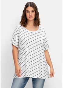 Große Größen Doppelpack T-Shirts, mit Tunnelzug am Arm Gr. 40/42 schwarz/weiß gemustert bedruckt von sheego für Damen