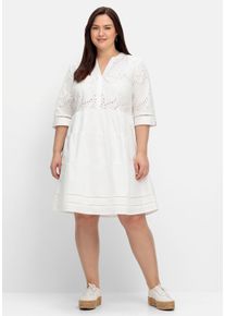 Große Größen Kurzes Kleid mit Lochstickerei und Ajourmuster Gr. 44 weiß von sheego für Damen