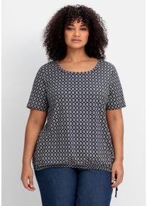 Große Größen Shirt mit Tunnelzug am Saum und Alloverprint Gr. 40/42 blau von sheego für Damen