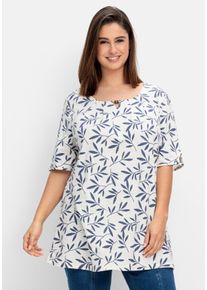 Große Größen T-Shirt mit Blätterprint, im Leinen-Mix Gr. 52/54 weiß bedruckt von sheego für Damen