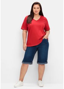 Große Größen Jeans-Bermudas mit fixiertem Aufschlag Gr. 56 blau von sheego für Damen